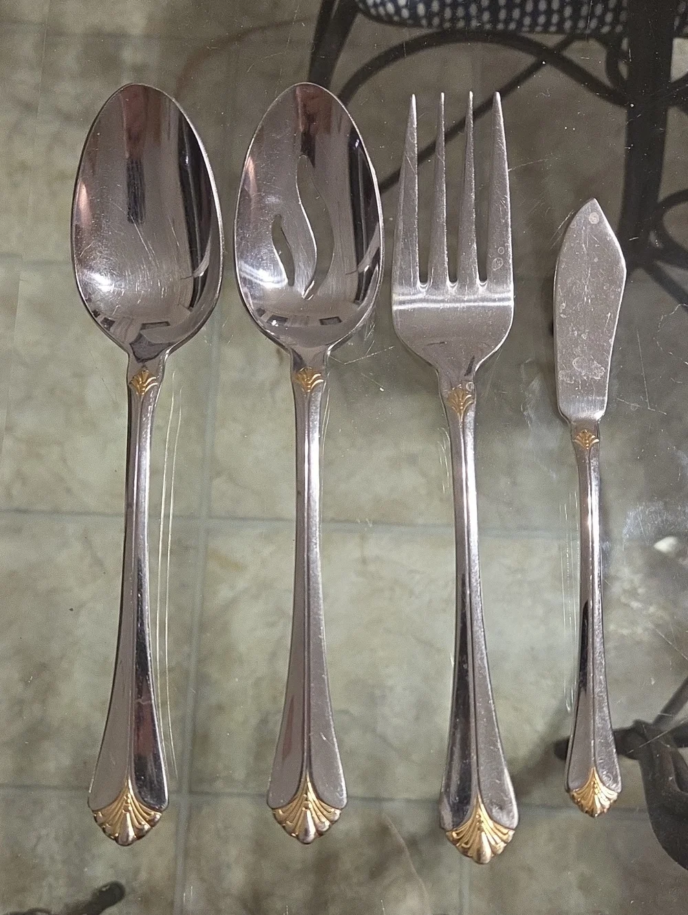 Vintage Towle Santa Barbara Gold Accent 18/8 Stainless Flatware 27 Pieces Silver